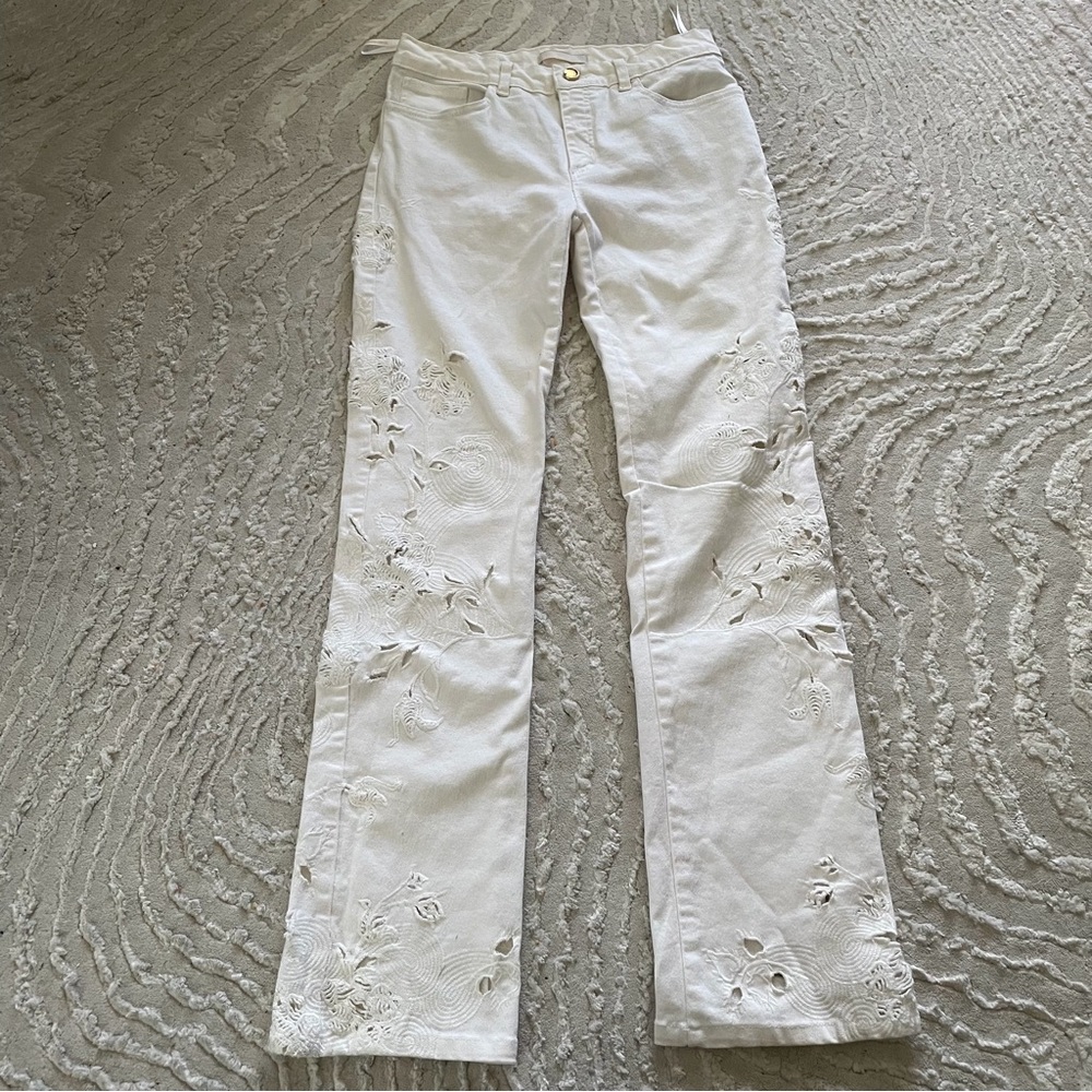 Roberto Cavalli White Lace Cutwork Jeans